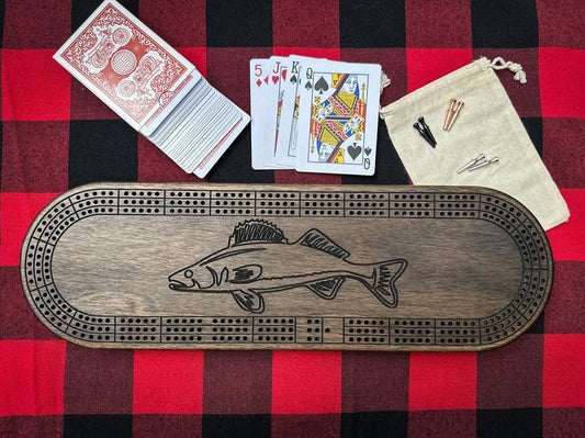 Walnut walleye cribbage board